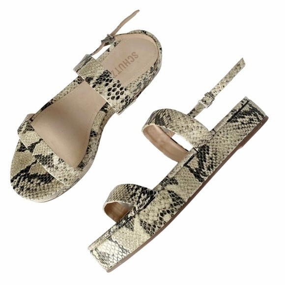 NEW Schutz Sally Leather Embossed Snake Print Flatform Platform Sandals Size 7 - Picture 5 of 12